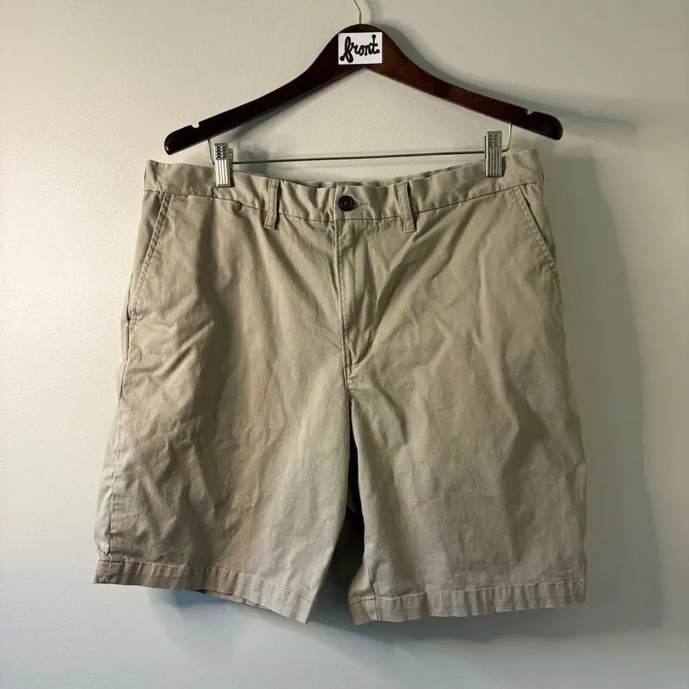 Lands' End 37 Tan Khaki Flat Front Shorts Preppy Sporty Casual Outdoors Classic